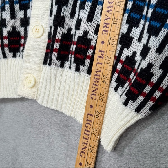 Robert Bruce VTG XL Geometric Knit Cardigan Sweater 80s Y2K Pattern Black White - Picture 13 of 15